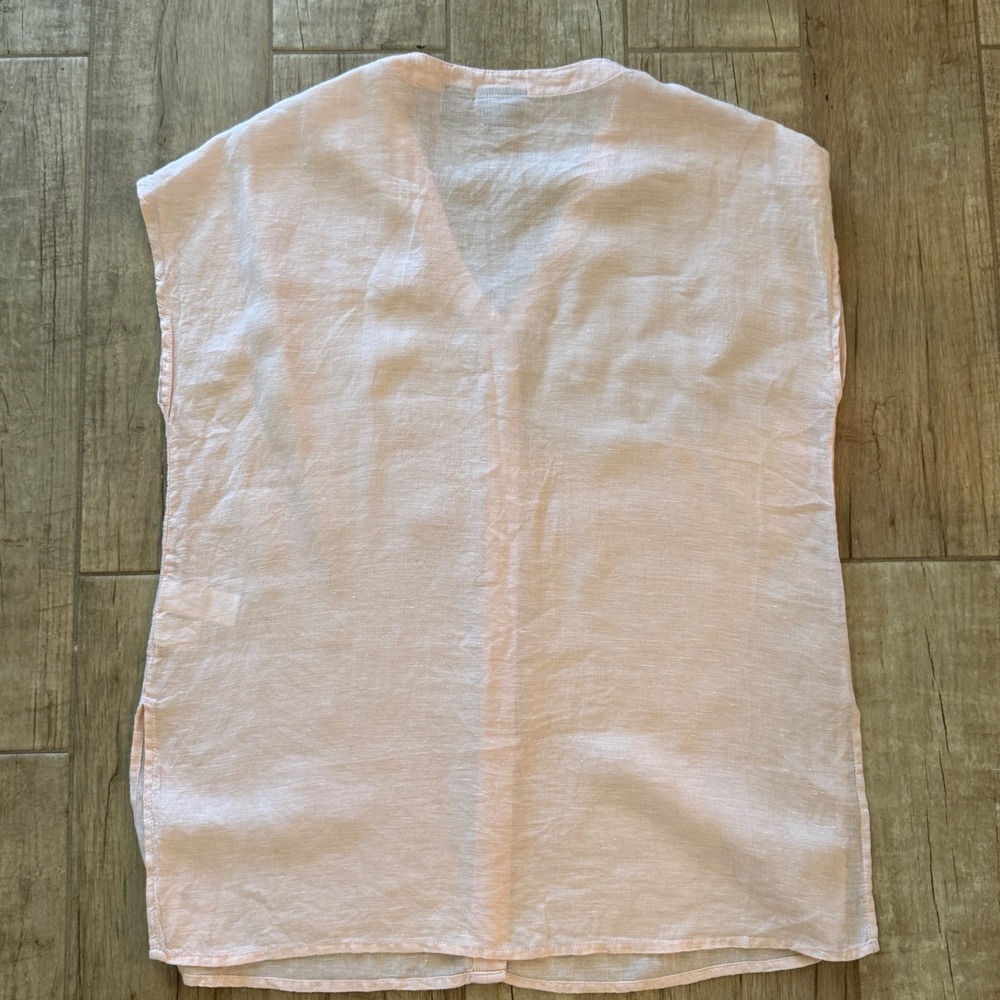 Jones New York JNY Pink 100% Linen Button Up Cap Sleeve V-Neck Blouse Top Size M - Picture 10 of 12